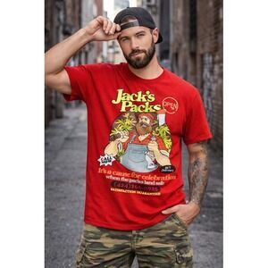 NWT Jack's Packs Red Graphic T-Shirt Unisex Streetwear Graphic Artsy Biker Small